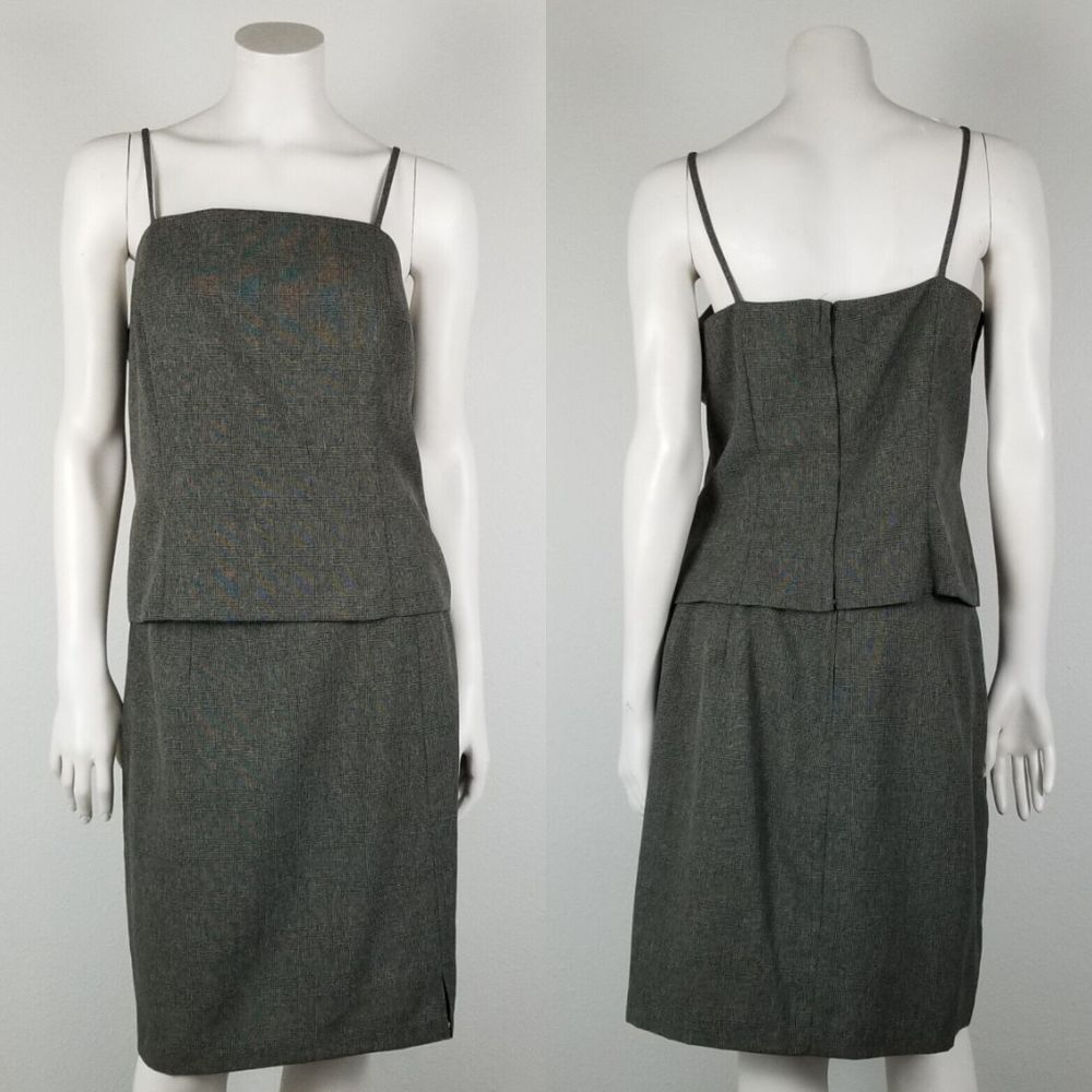 Vintage 90s Y2K Micro Houndstooth Brown Grey Tank Skirt Coord Set Sz 13/14 JRs